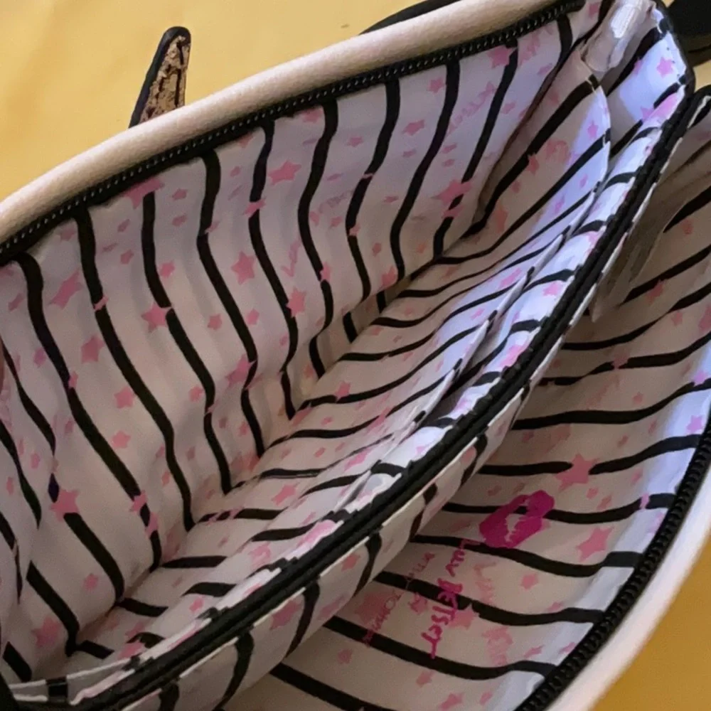 Betsey Johnson White and Black Cosmetic Bags with Playful Animal Faces